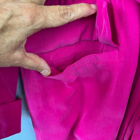 Vintage The Collection 100% Silk Fuchsia Hot Pink Blazer Cinch Tie Waist Size 12 - Picture 4 of 6